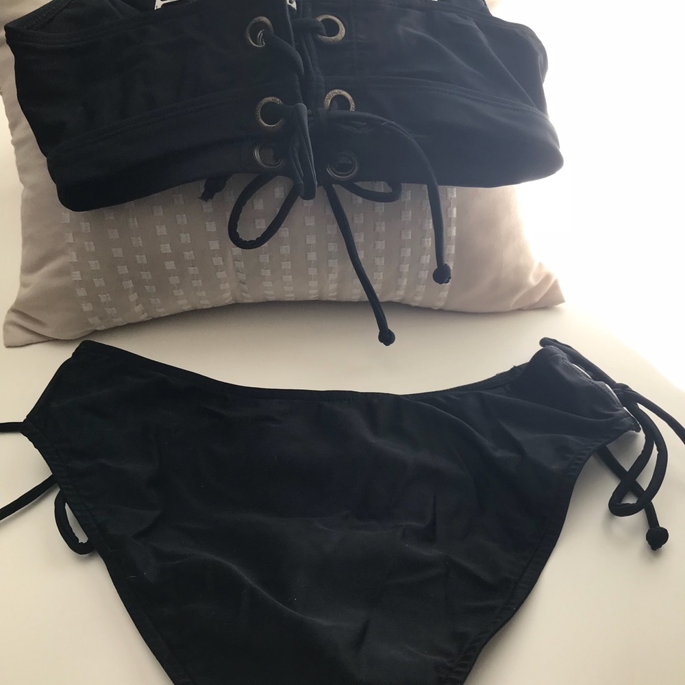 2 piece, gently worn, black grommet  bathing suit